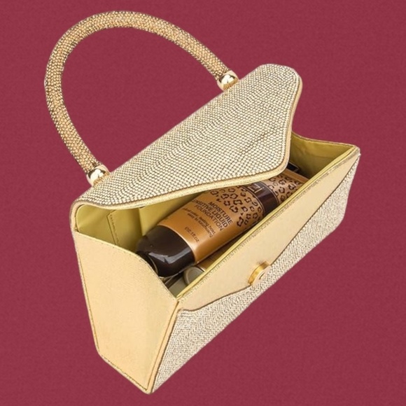 NWT Glittery Gold Rhinestone Evening Bag w/Handle & Detachable Crossbody Chain - Picture 5 of 16